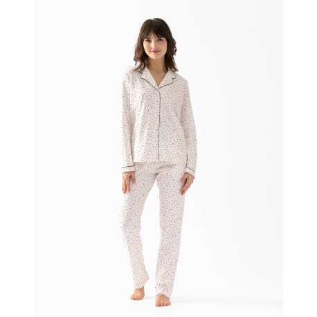 100% cotton interlock buttoned pyjamas HOLLY 606 ecru