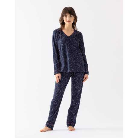 100% cotton interlock pyjamas HOLLY 602 navy blue