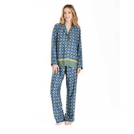 Pyjama boutonné en viscose imprimée bleu ZOÉ 606  bleu | Lingerie le Chat