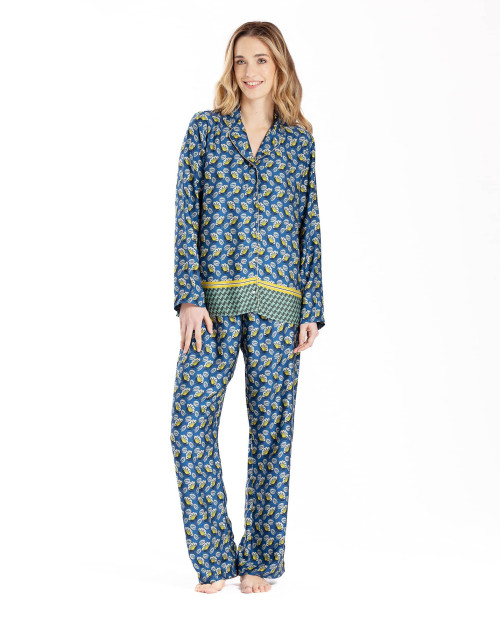 Buttoned pyjamas ZOÉ 606 100% viscose blue | Lingerie le Chat