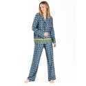 Buttoned pyjamas ZOÉ 606 100% viscose blue | Lingerie le Chat