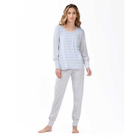 Pyjama en coton rayures HYGGE 602 ciel | Lingerie le Chat