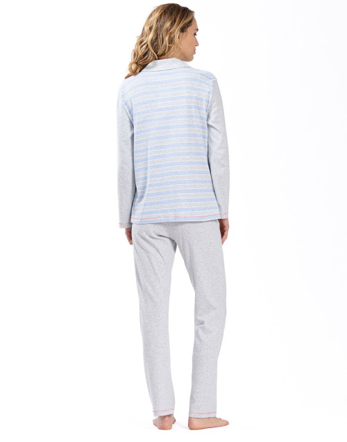 Pyjama boutonné en coton rayures ciel HYGGE 606 ciel