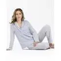 100% cotton interlock buttoned pyjamas HYGGE 606 sky blue | Lingerie le Chat