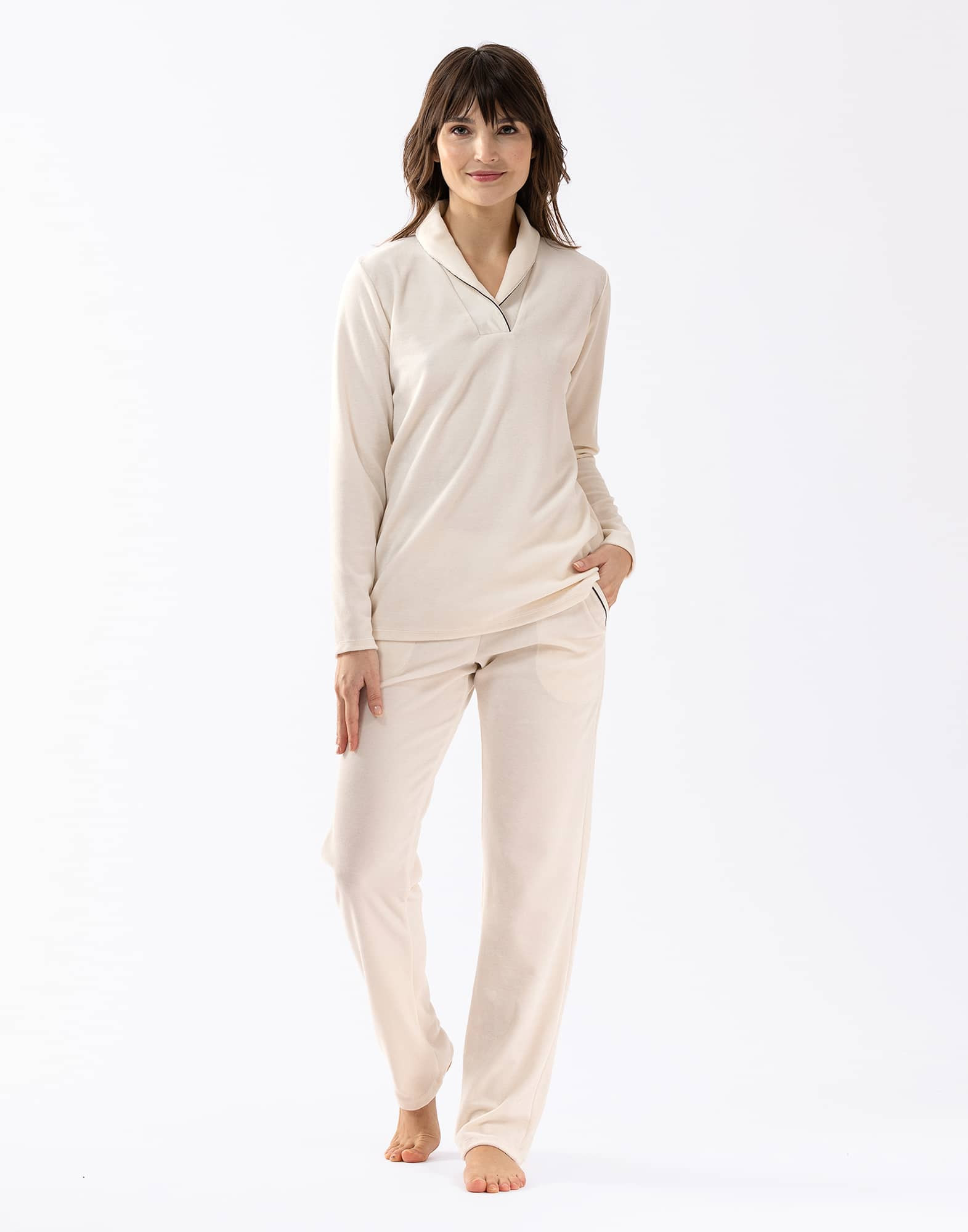 Pyjama long femme pilou100% coton - Coupe classique, coloris Vol de nuit