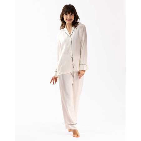 Pyjama boutonné chaine et trame  GABRIELLE 606 écru| Lingerie le Chat