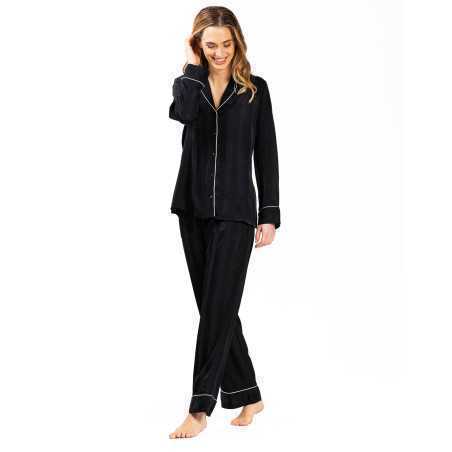 Pyjama boutonné chaine et trame  GABRIELLE 606 noir| Lingerie le Chat