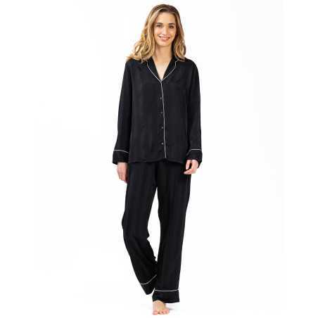 Pyjama boutonné chaine et trame  GABRIELLE 606 noir| Lingerie le Chat