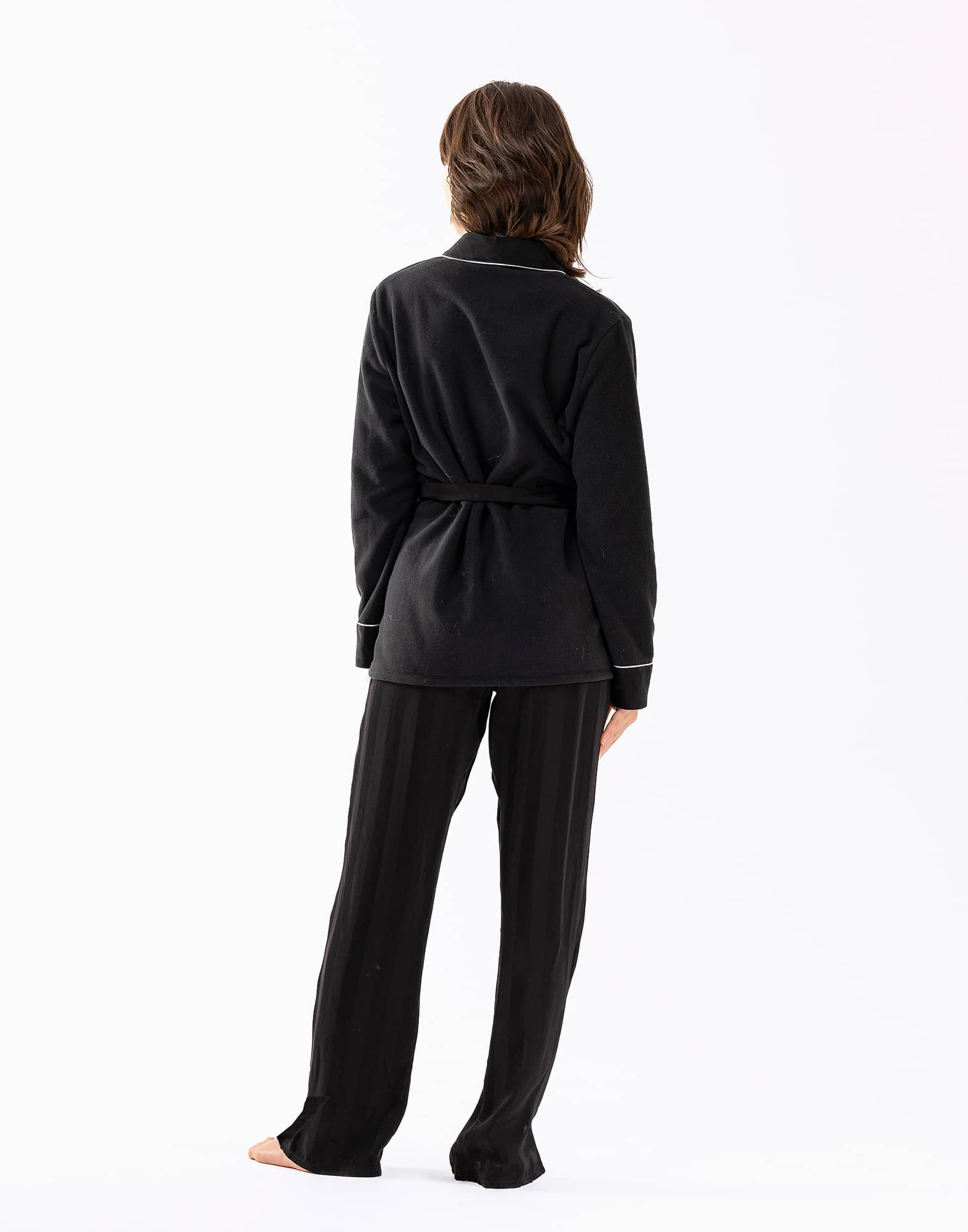 Buttoned pyjamas GABRIELLE 616 made from black microfleece and viscose ...