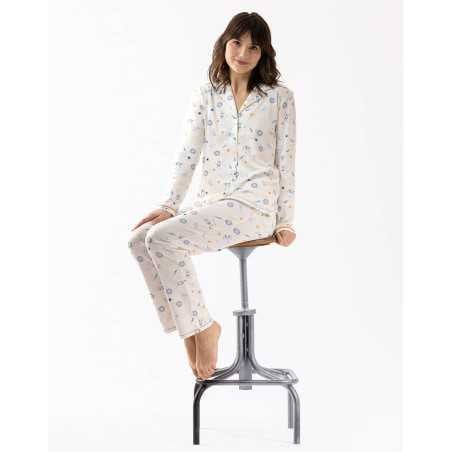 Buttoned cotton pyjamas CÉLESTE 606 ecru | Lingerie le Chat