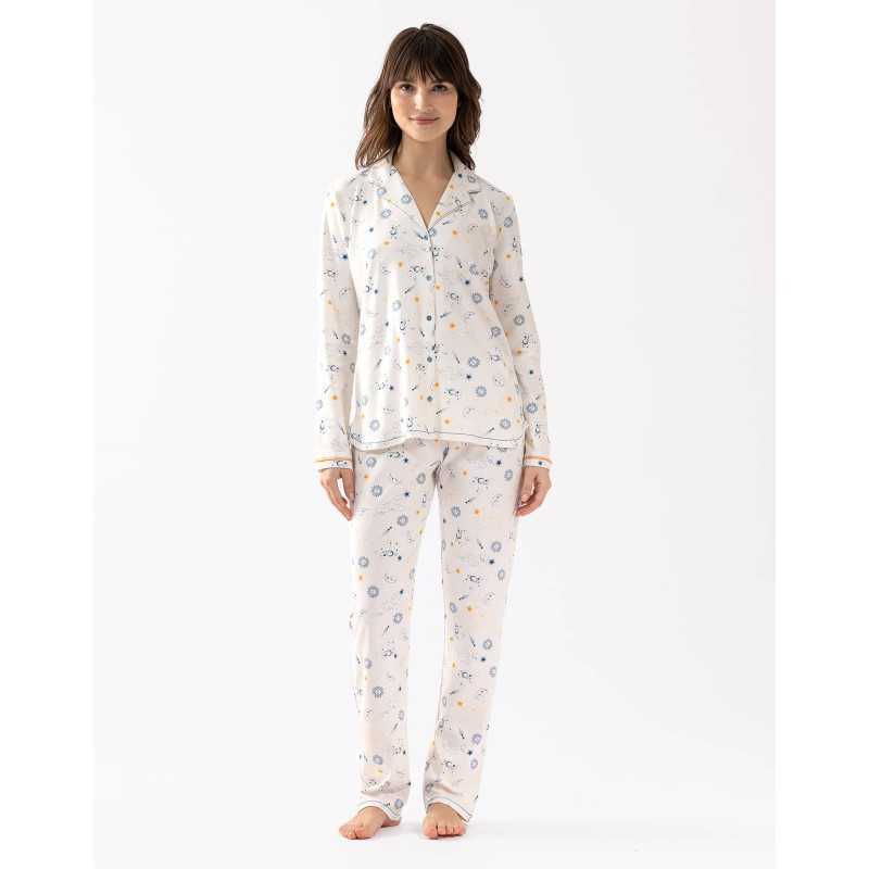 Pyjama boutonné CÉLESTE 606 en coton écru  | Lingerie le Chat