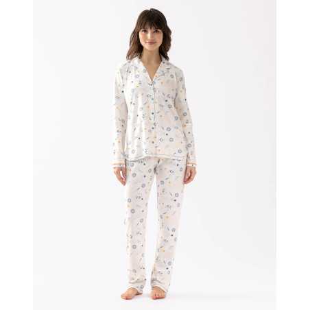 Pyjama boutonné CÉLESTE 606 en coton écru  | Lingerie le Chat