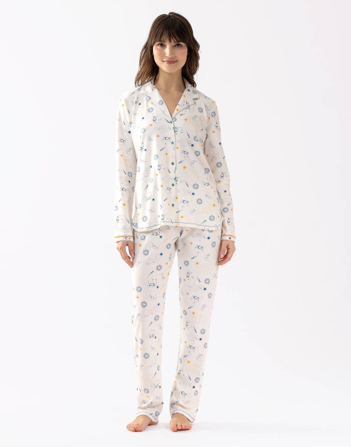 Pyjama boutonné CÉLESTE 606 en coton écru  | Lingerie le Chat