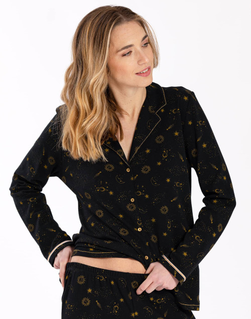 Pyjama boutonné CÉLESTE 606 en coton noir