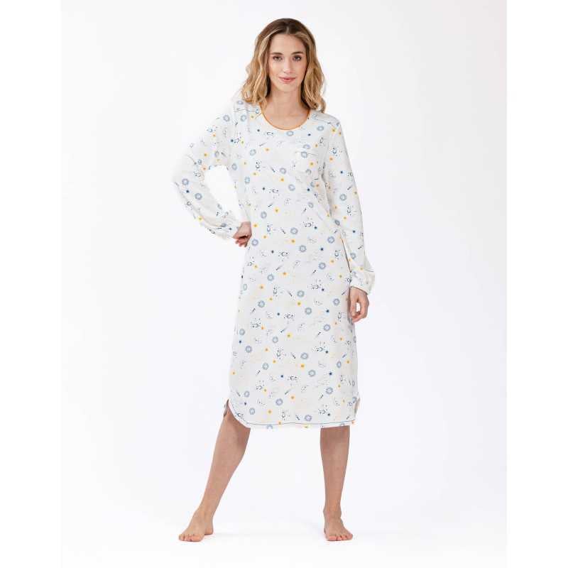 Long sleepshirt in 100% cotton interlock CÉLESTE 611 ecru