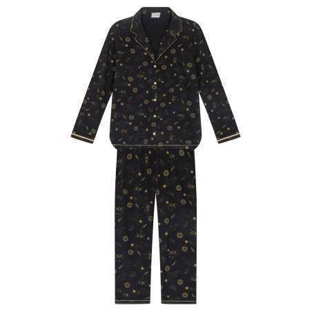 Buttoned cotton pyjamas CÉLESTE 606 black | Lingerie le Chat