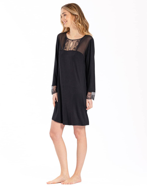 Chemise de nuit en jersey et dentelle noir VIVIENNE 601 noir