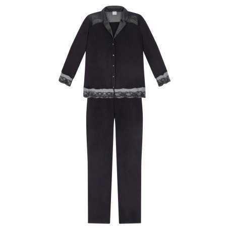 Buttoned pyjamas VIVIENNE 606 made from black viscose jacquard | Lingerie le Chat