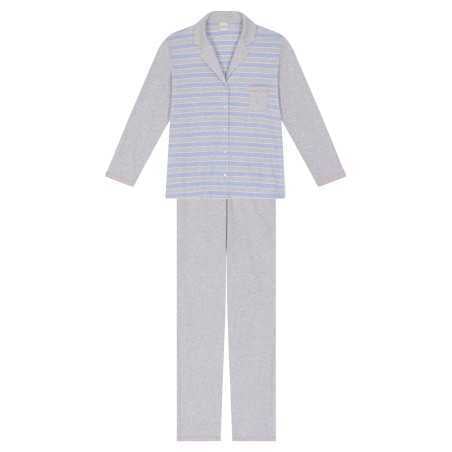 100% cotton interlock buttoned pyjamas HYGGE 606 sky blue | Lingerie le Chat