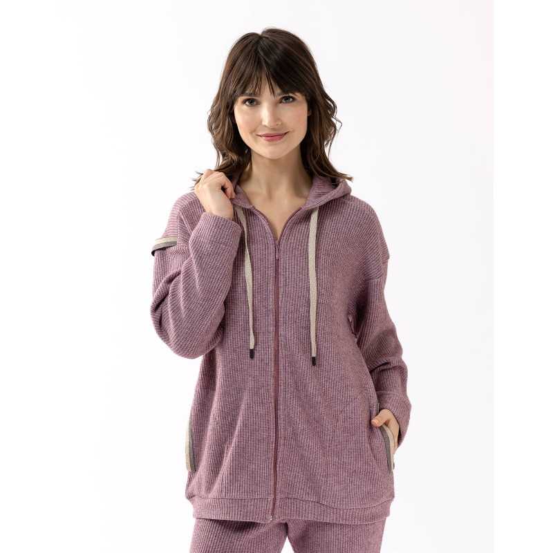 Zip-front hoodie in lurex knit FRILEUSE 670 purple | Lingerie le Chat