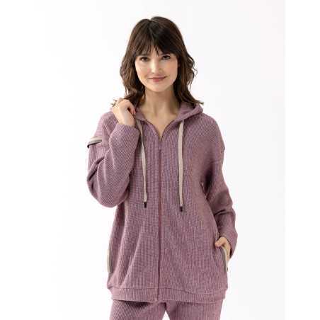 Zip-front hoodie in lurex knit FRILEUSE 670 purple | Lingerie le Chat