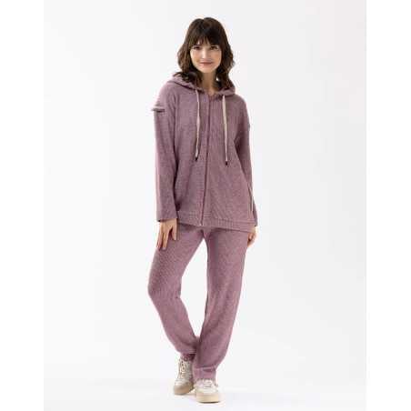 Zip-front hoodie in lurex knit FRILEUSE 670 purple | Lingerie le Chat