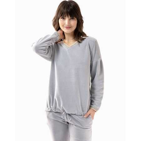 Pyjama en micropolaire COMFY 602 gris chiné  | Lingerie le Chat