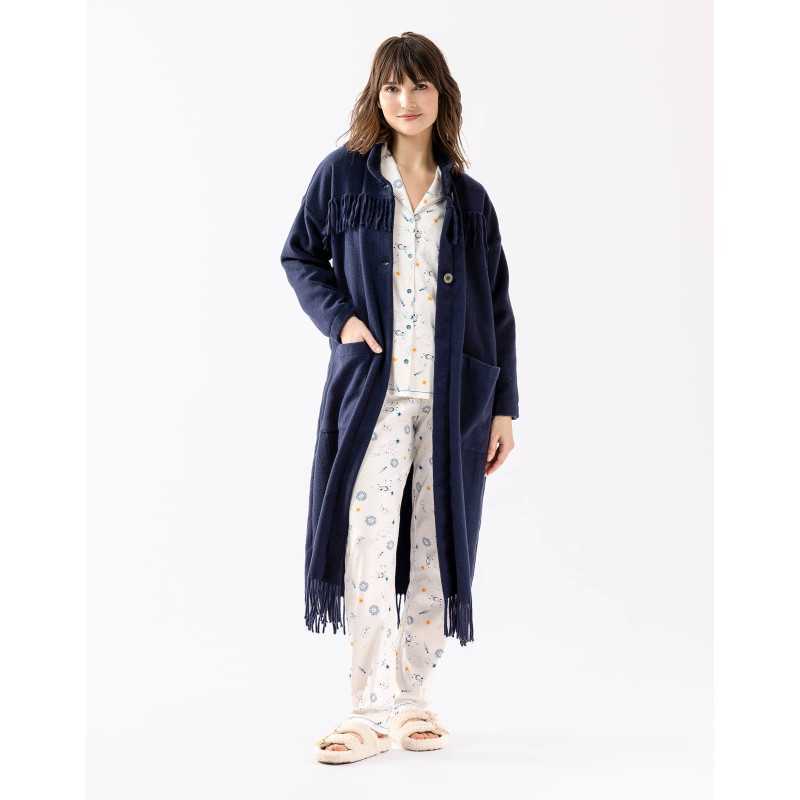 Long woollen jacket FOEHN 650 navy blue | Lingerie le Chat