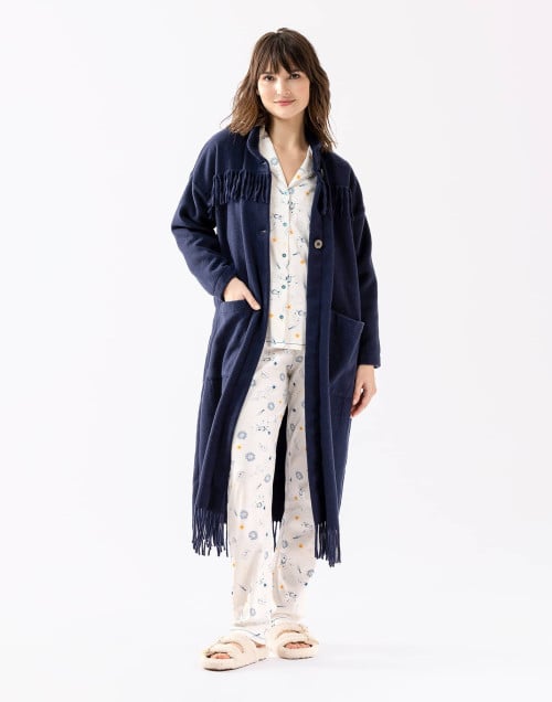 Long woollen jacket FOEHN 650 navy blue | Lingerie le Chat