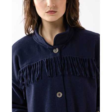 Long woollen jacket FOEHN 650 navy blue | Lingerie le Chat