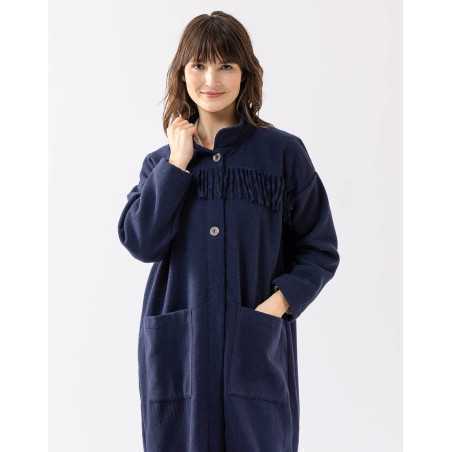 Long woollen jacket FOEHN 650 navy blue | Lingerie le Chat