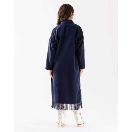 Long woollen jacket FOEHN 650 navy blue | Lingerie le Chat