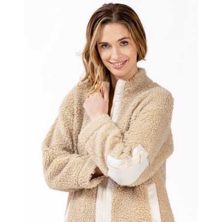 Veste zippée en moumoute gris chiné ANGORA 650 beige  | Lingerie le Chat