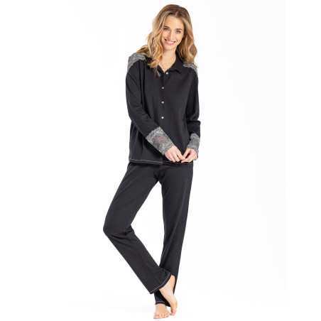 Buttoned pyjamas RITZ 606 100% cotton black