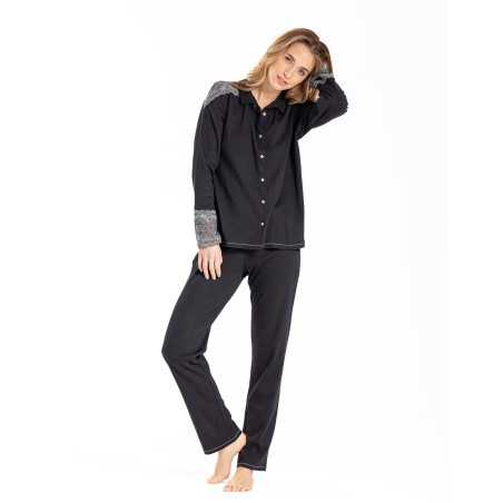 Buttoned pyjamas RITZ 606 100% cotton black | Lingerie le Chat