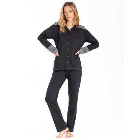 Buttoned pyjamas RITZ 606 100% cotton black | Lingerie le Chat