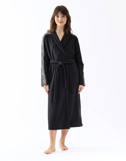 Plush and chenille dressing gown RITZ 660 black | Lingerie le Chat