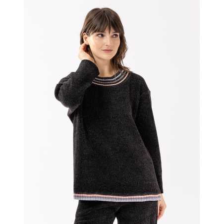 Knitted sweatshirt with lurex highlights ICONIC 630 black | Lingerie le Chat