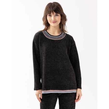 Knitted sweatshirt with lurex highlights ICONIC 630 black | Lingerie le Chat