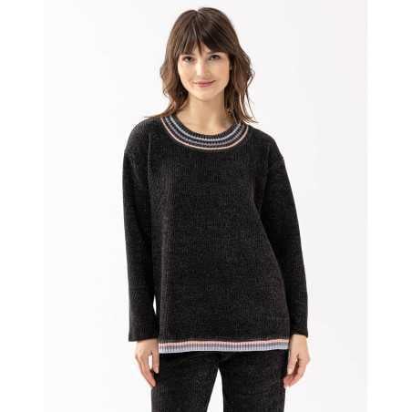 Sweat en maille tricot lurex ICONIC 630 noir  | Lingerie le Chat