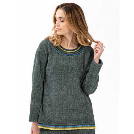 Knitted sweatshirt with lurex highlights ICONIC 630 moss-green | Lingerie le Chat