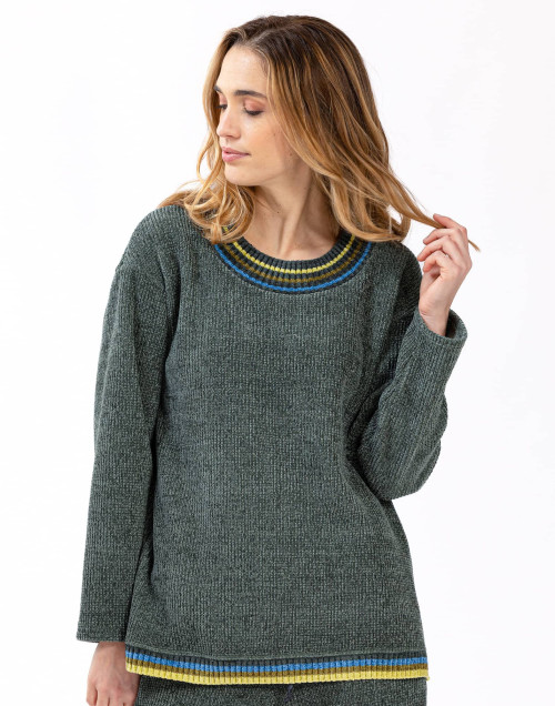 Knitted sweatshirt with lurex highlights ICONIC 630 moss-green | Lingerie le Chat