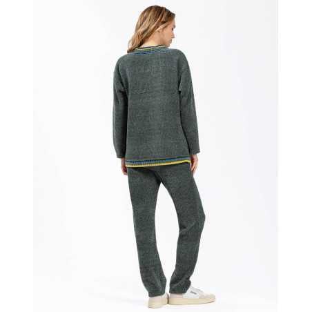 Knitted sweatshirt with lurex highlights ICONIC 630 moss-green | Lingerie le Chat