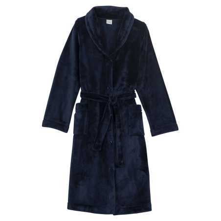 Plush flannel bathrobe ESSENTIEL 651 navy blue | Lingerie le Chat