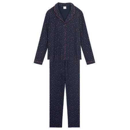 100% cotton interlock buttoned pyjamas HOLLY 606 navy blue