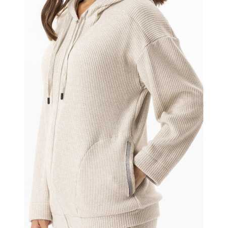 Veste sweat zippée en maille tricot lurex FRILEUSE 670 beige  | Lingerie le Chat