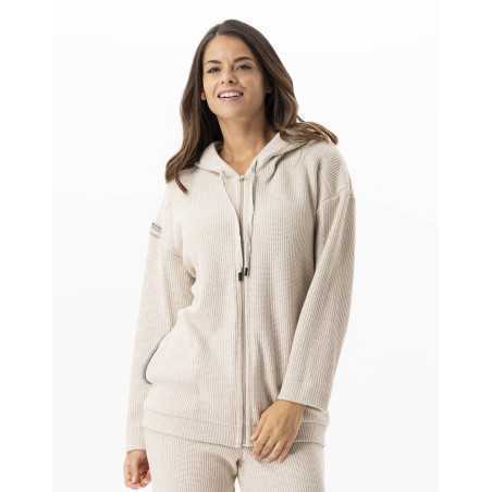 Veste sweat zippée en maille tricot lurex FRILEUSE 670 beige  | Lingerie le Chat