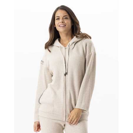 Zip-front hoodie in lurex knit FRILEUSE 670 beige | Lingerie le Chat