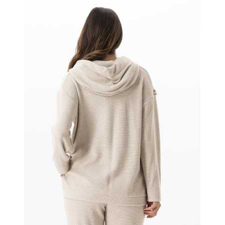 Zip-front hoodie in lurex knit FRILEUSE 670 beige | Lingerie le Chat