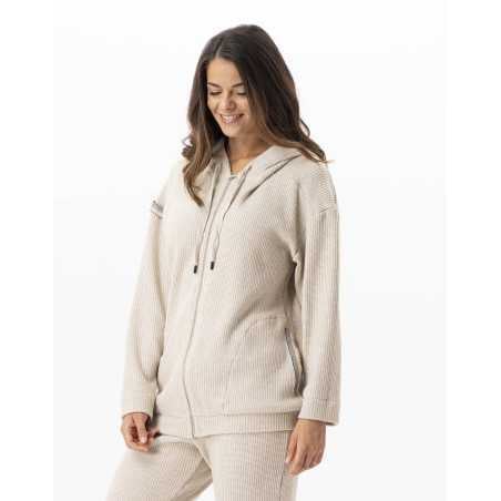 Zip-front hoodie in lurex knit FRILEUSE 670 beige | Lingerie le Chat